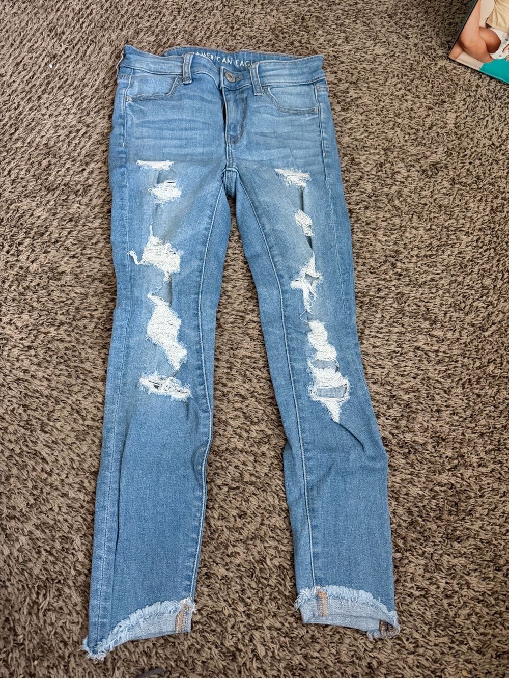 American Eagle Outfitters Light Blue Ripped Skinny Jeans